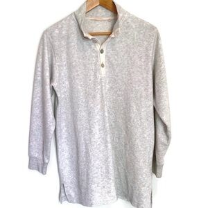 Soft Surroundings Oversized Henley Style Long Line Grey Sweatshirt